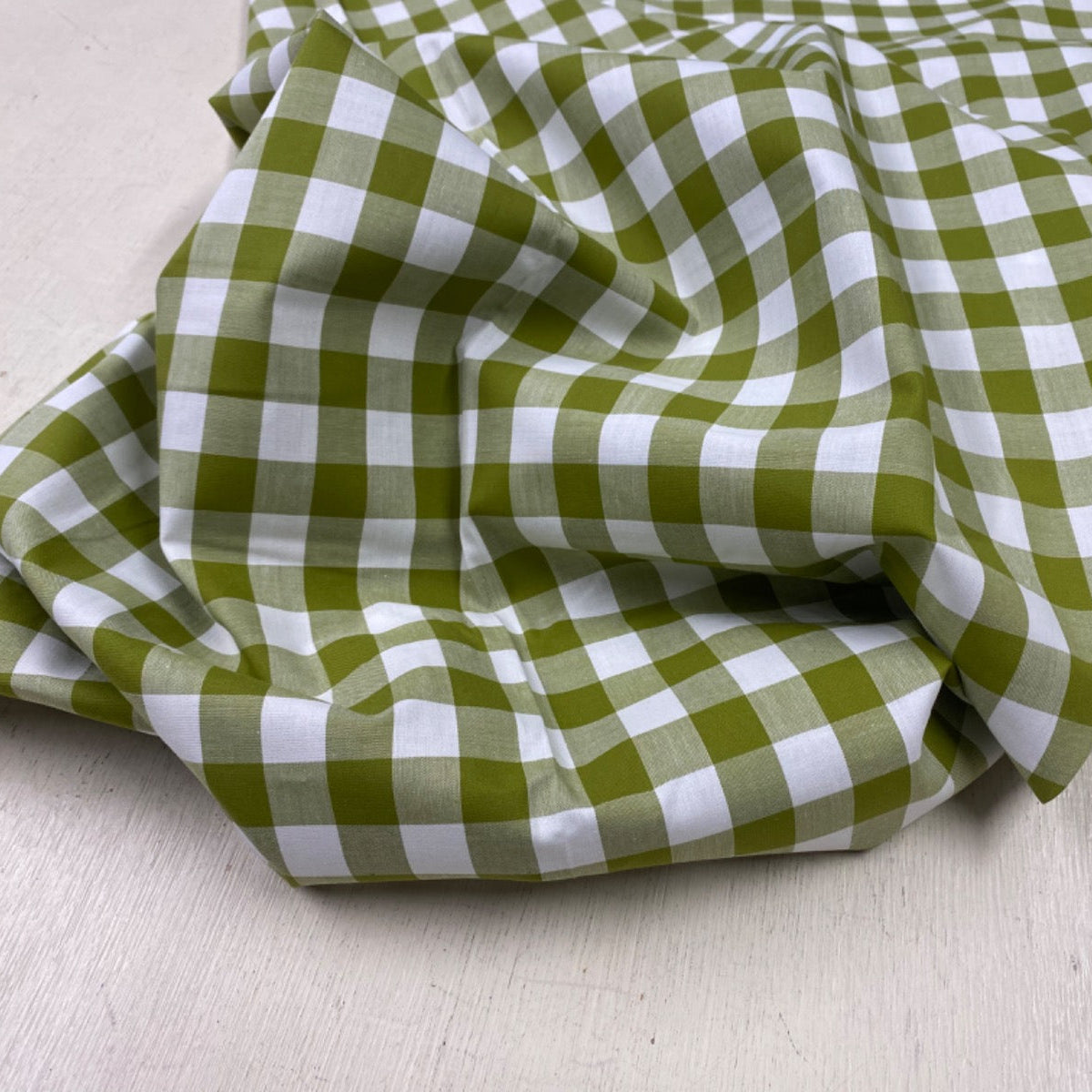 C746 17mm Green Olive Woven Cotton Gingham
