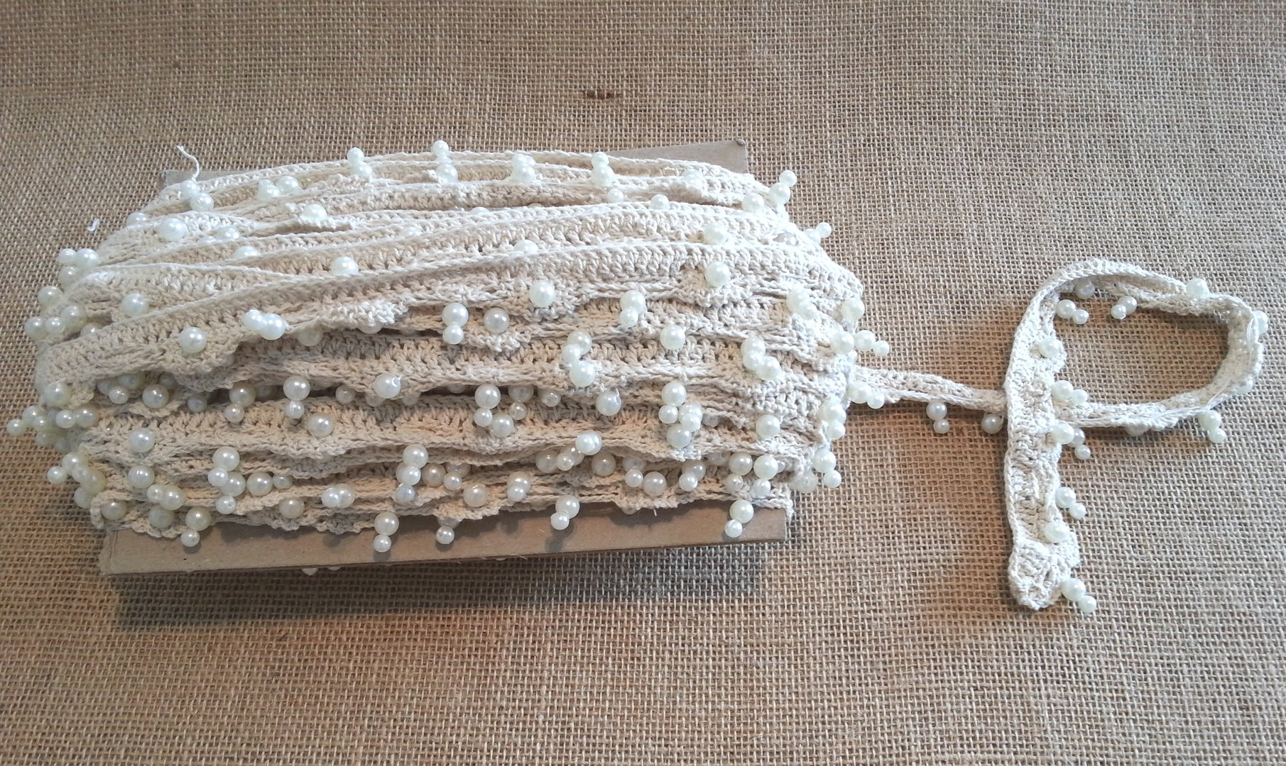 Beaded Crochet Trim Cream