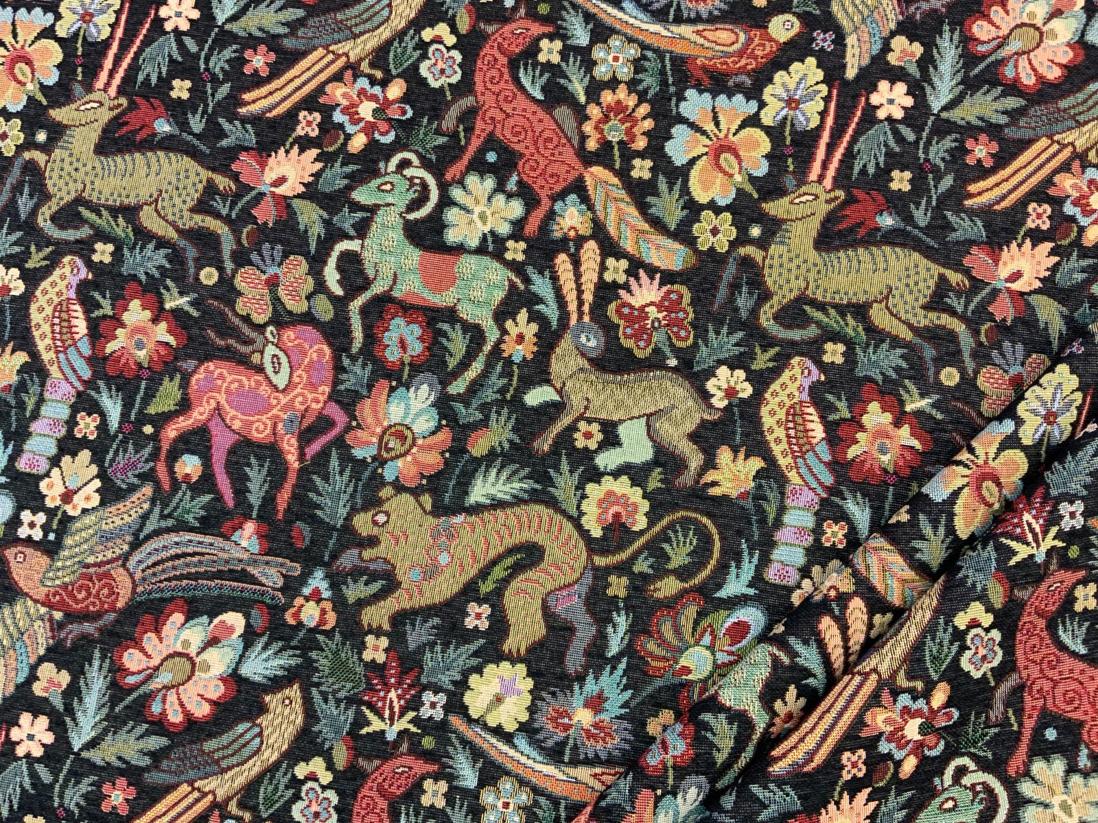 S210 Tudor Woodland Animals Tapestry Noir