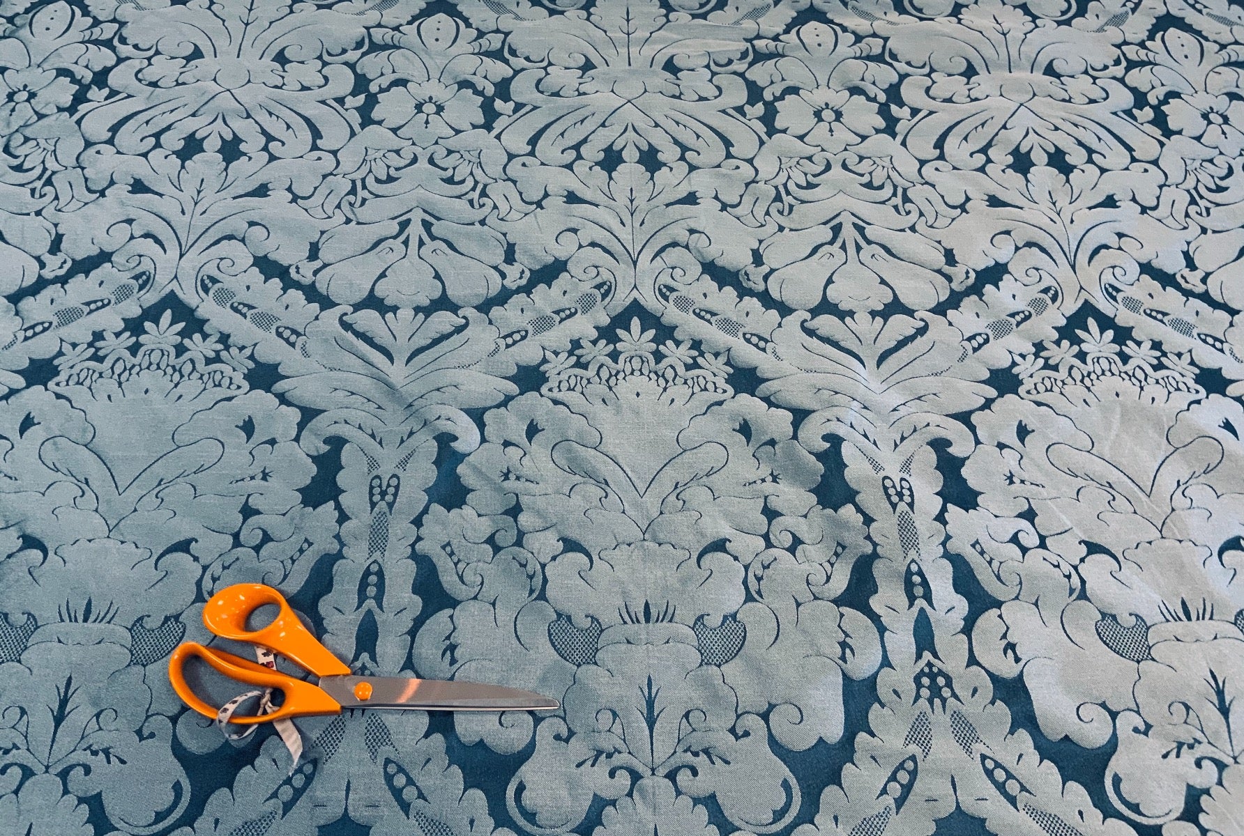 Faux Silk Damask Dark Blue