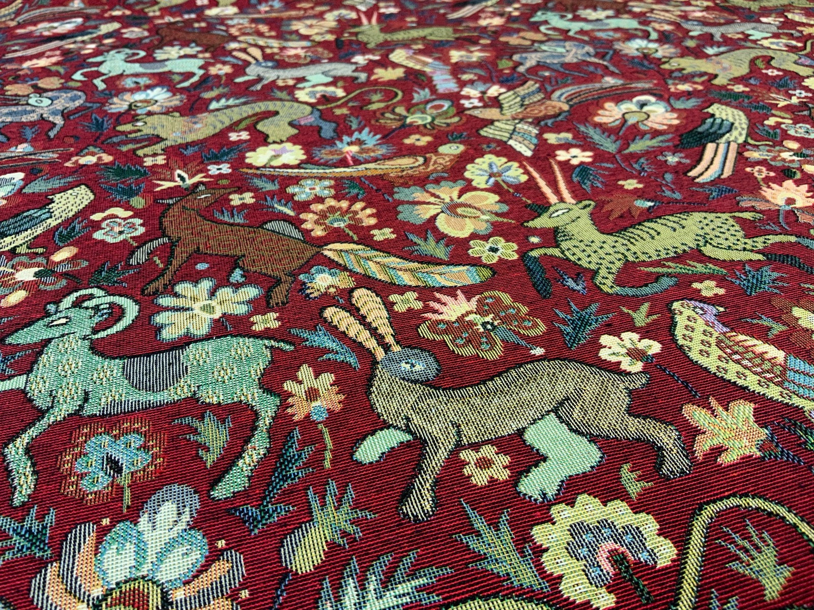 S211 Tudor Woodland Animals Tapestry Red/ Multi