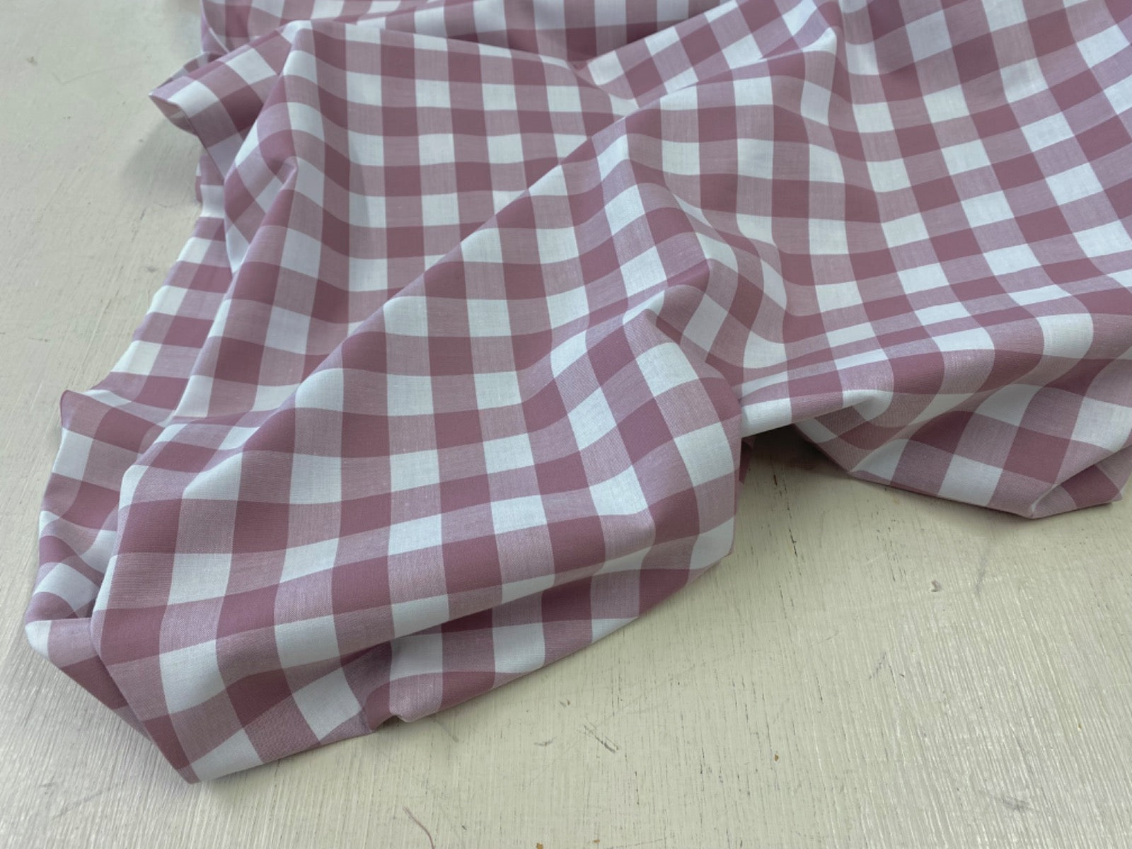 C761 17mm Woven Cotton Gingham Mauve