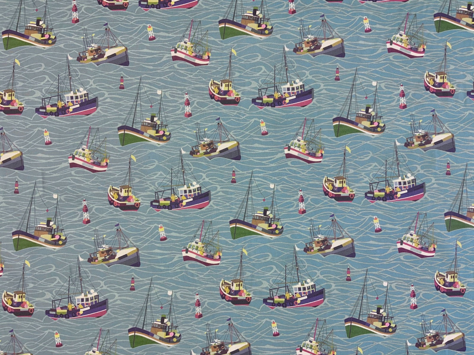 S209 Fishing Boats Oilcloth Blue