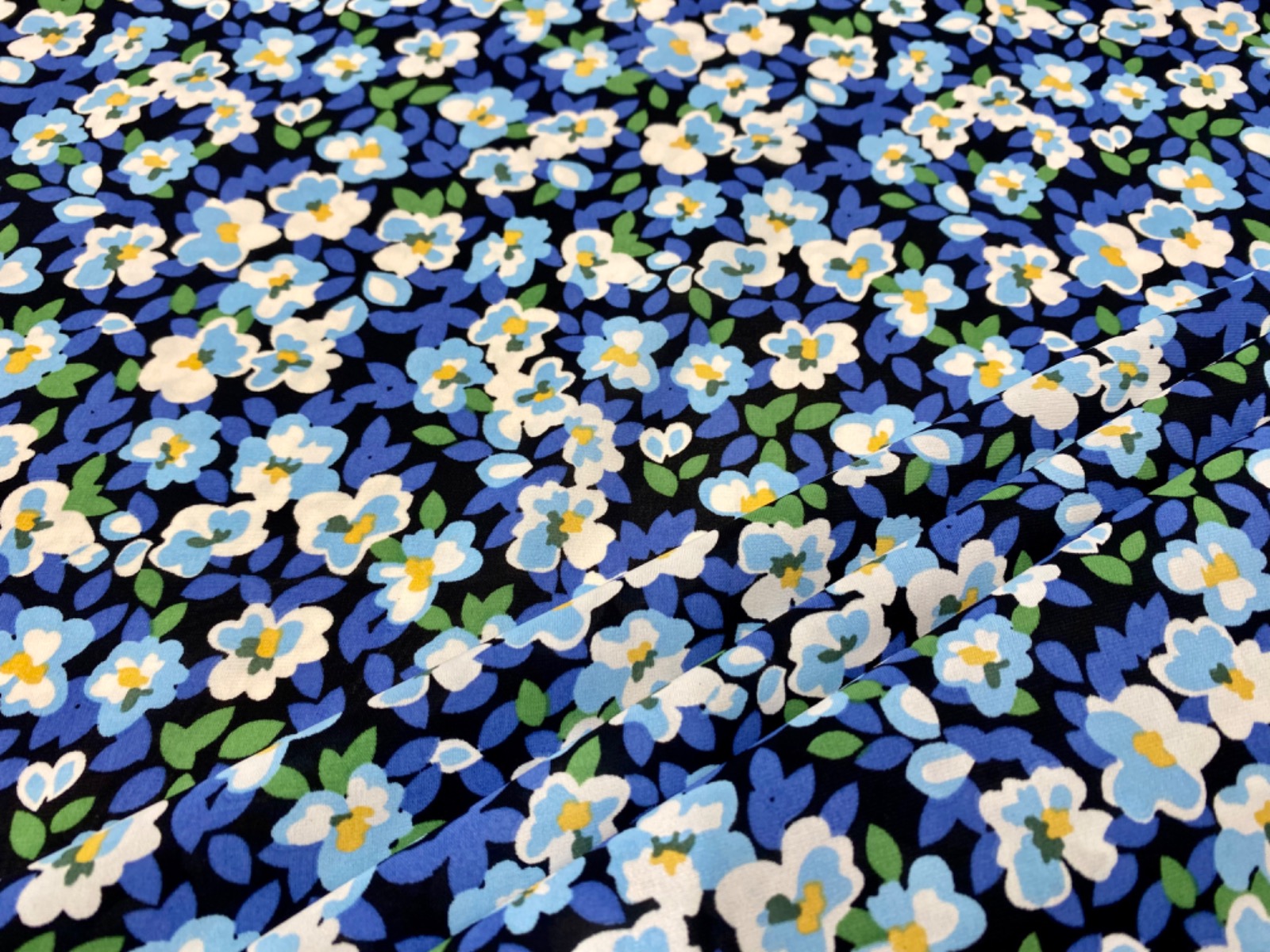 F338 Inky Flowers Soft Drape Blue