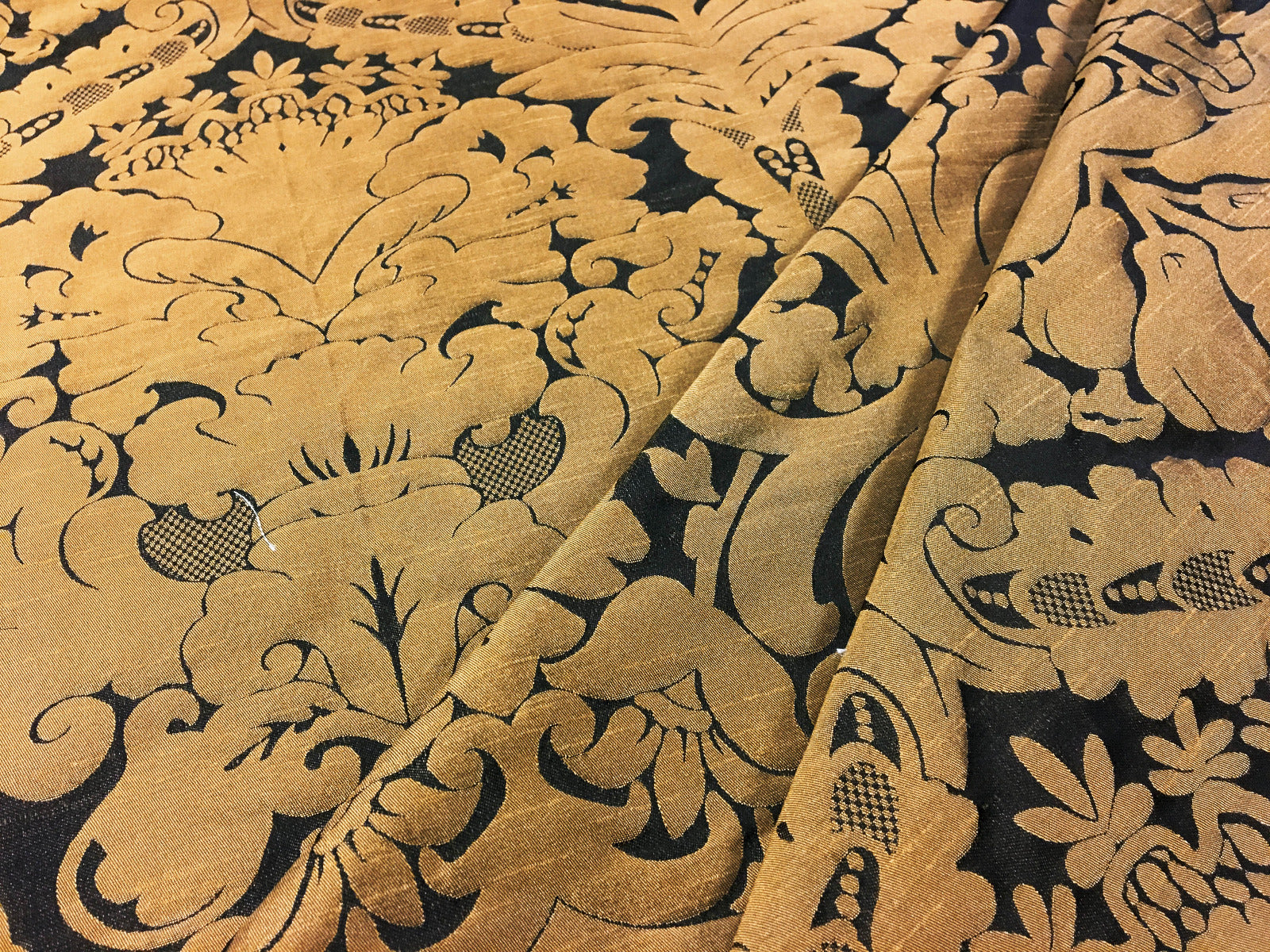 Faux Silk Damask Black Gold