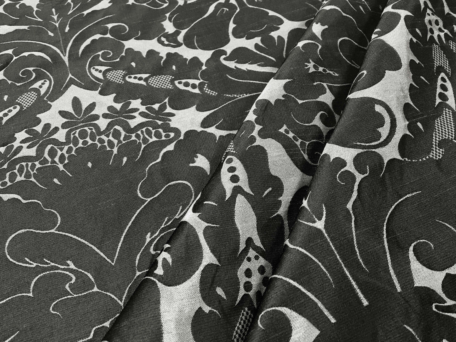 Faux Silk Damask Black Grey