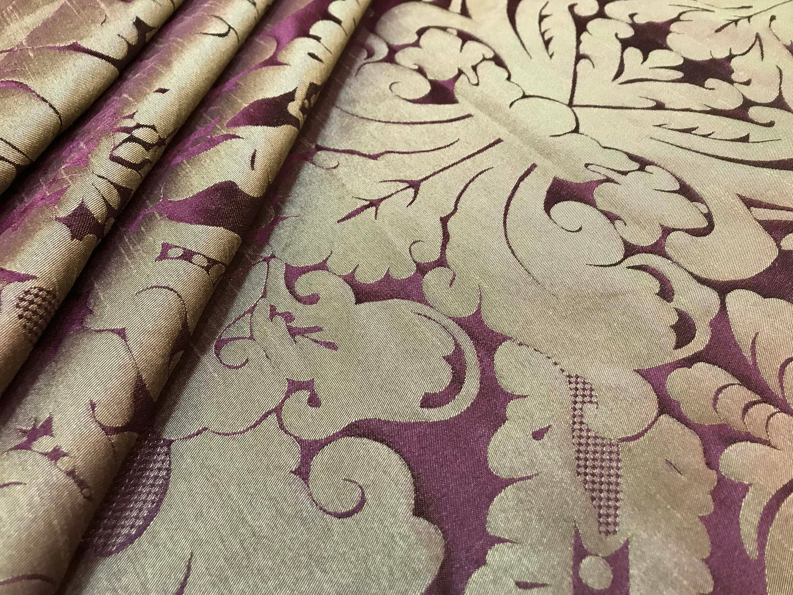 Faux Silk Damask Plum Gold