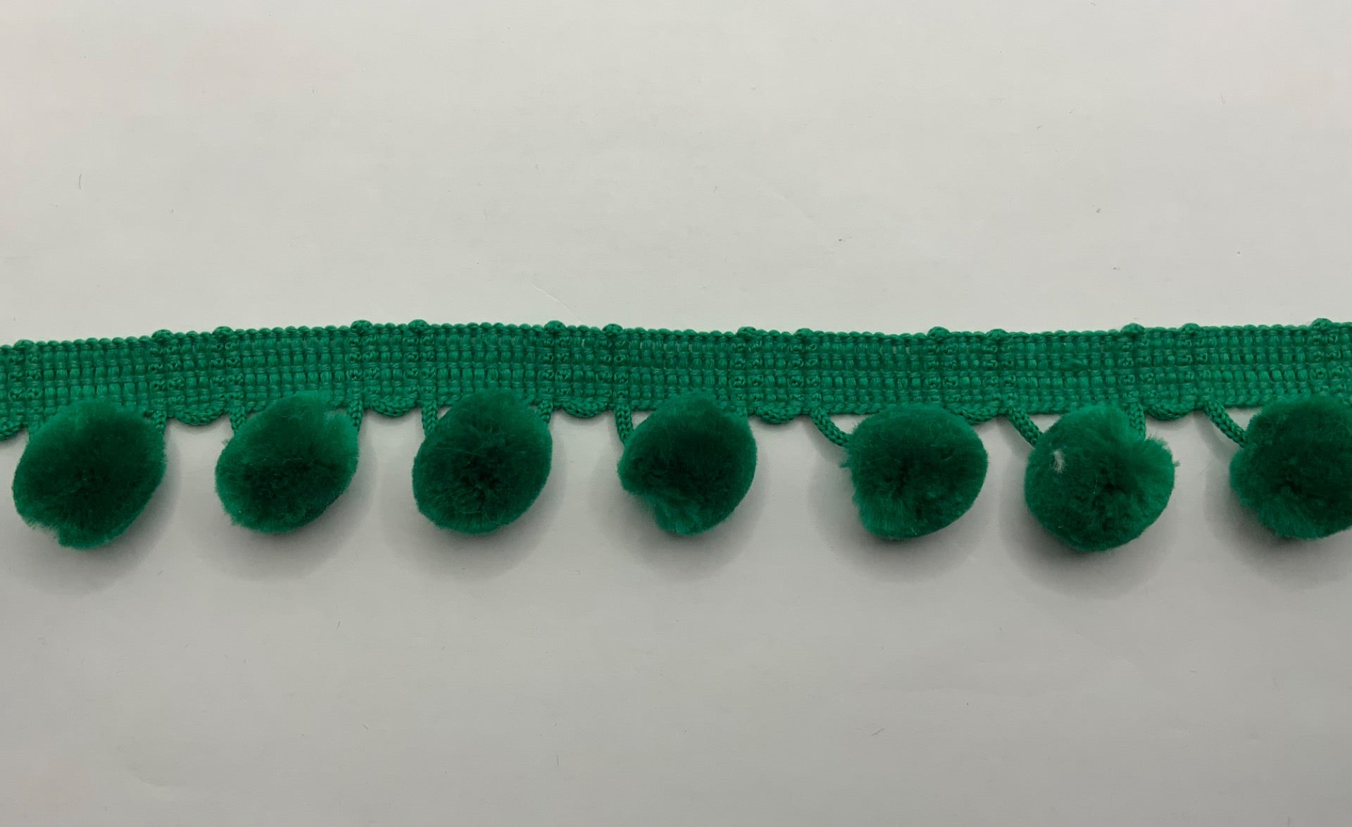 Mid Emerald Green Velvet Pom Pom Trim