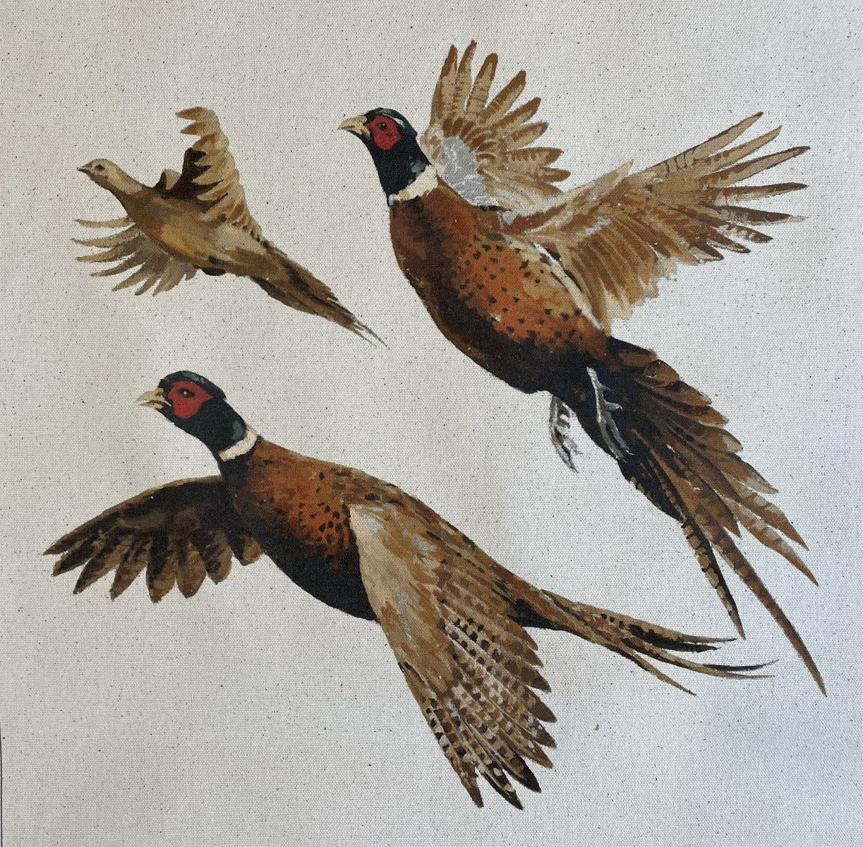 Organic Cotton Flying Pheasant Cushion Panel Farm yard faces