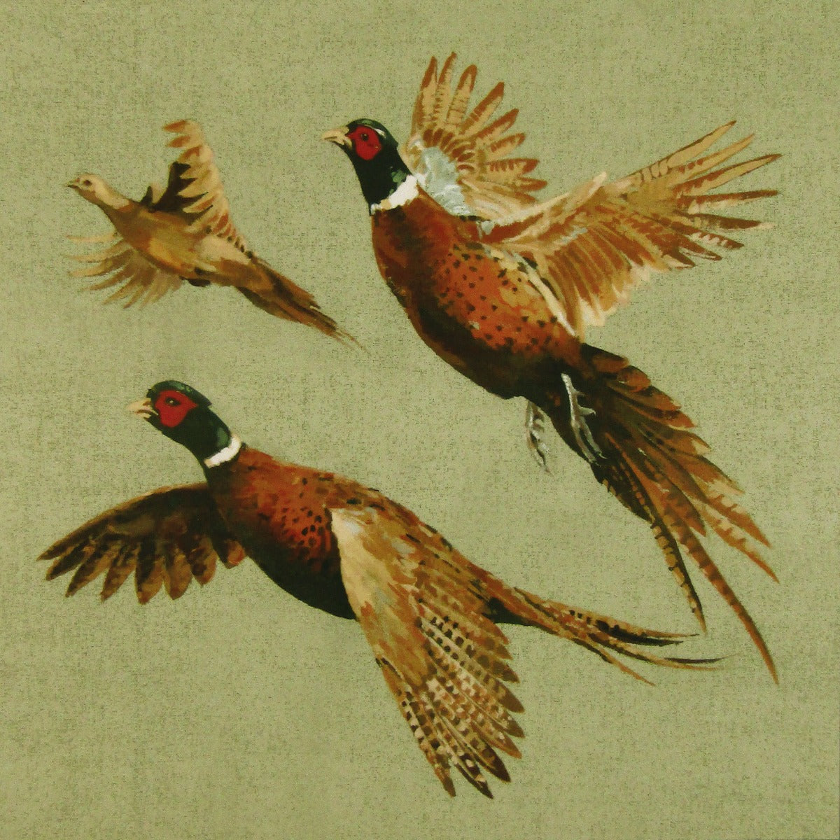 Shimmer Velvet Flying Pheasants Cushion Panel Sage