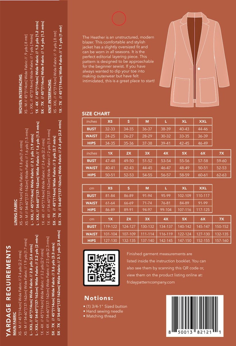Friday Pattern Company The Heather Blazer Sewing Pattern