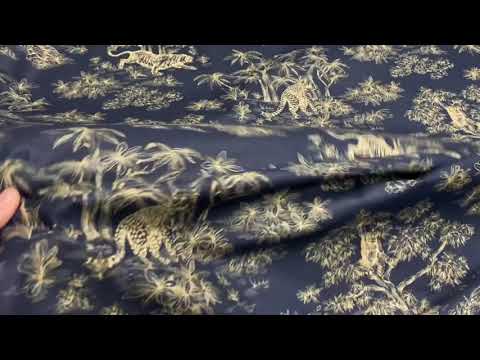 H354 Tiger Toile Cotton Navy Gold