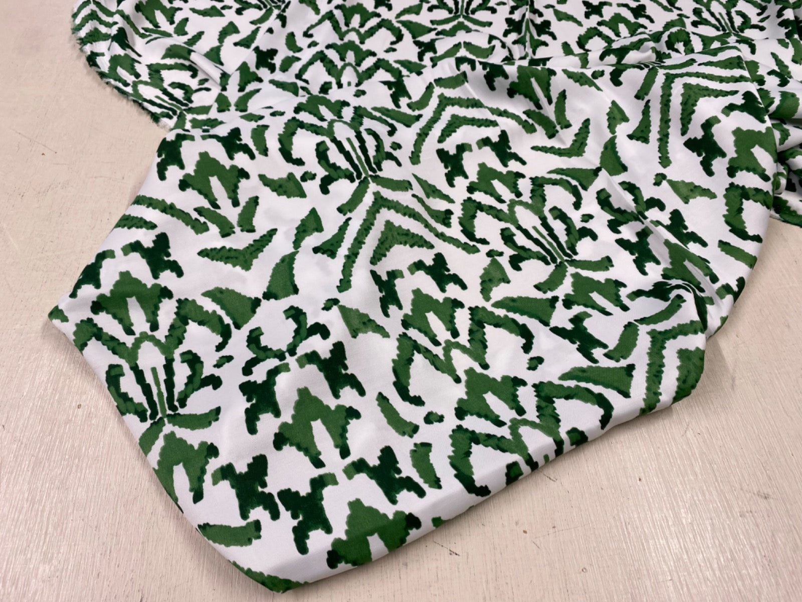 B377 Viscose Satin Painted Aztec Green