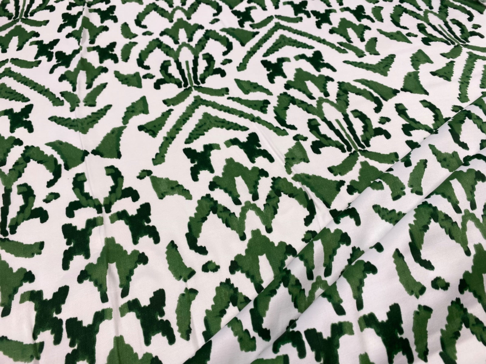 B377 Viscose Satin Painted Aztec Green