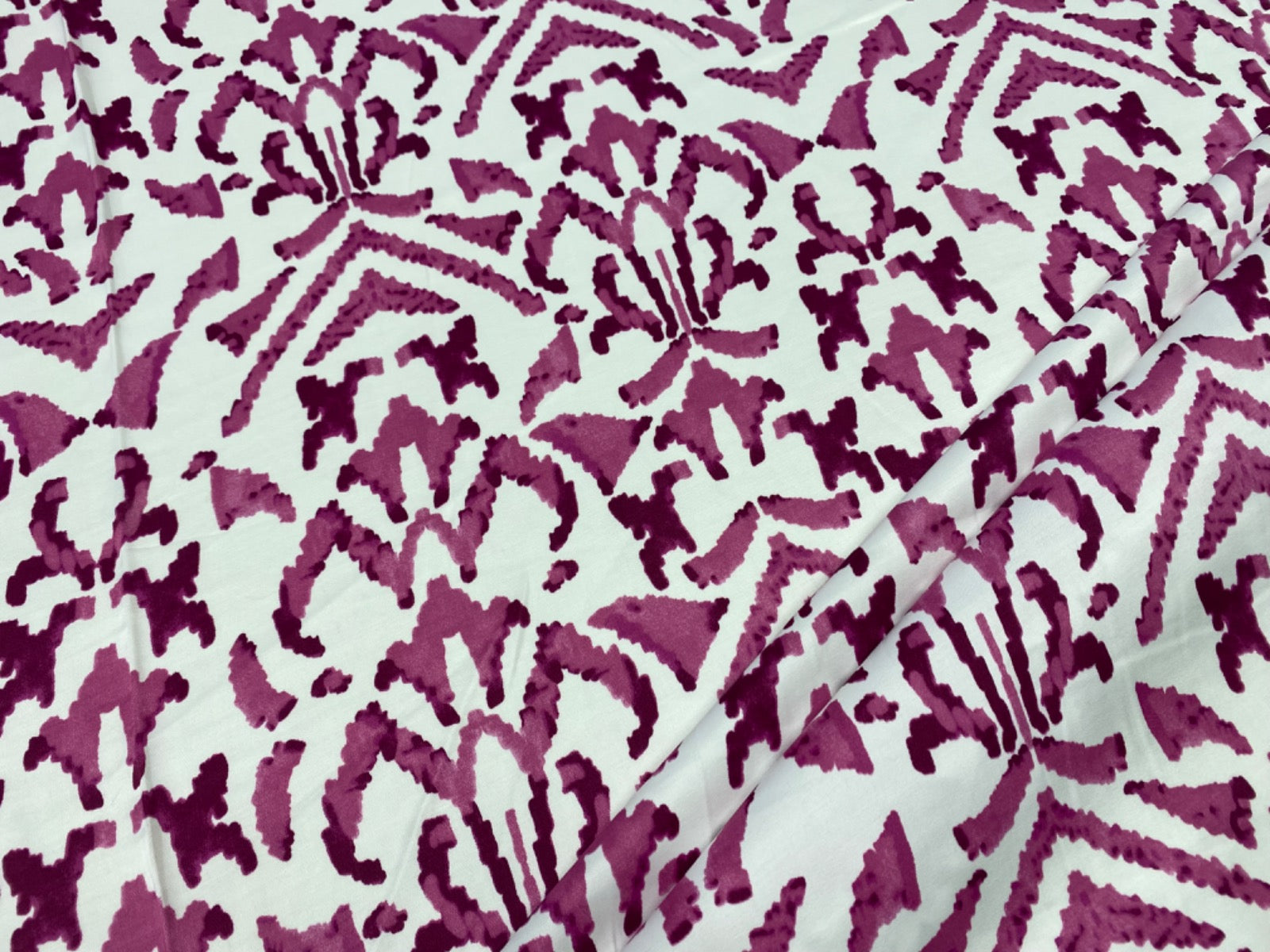 B376 Viscose Satin Painted Aztec Pink