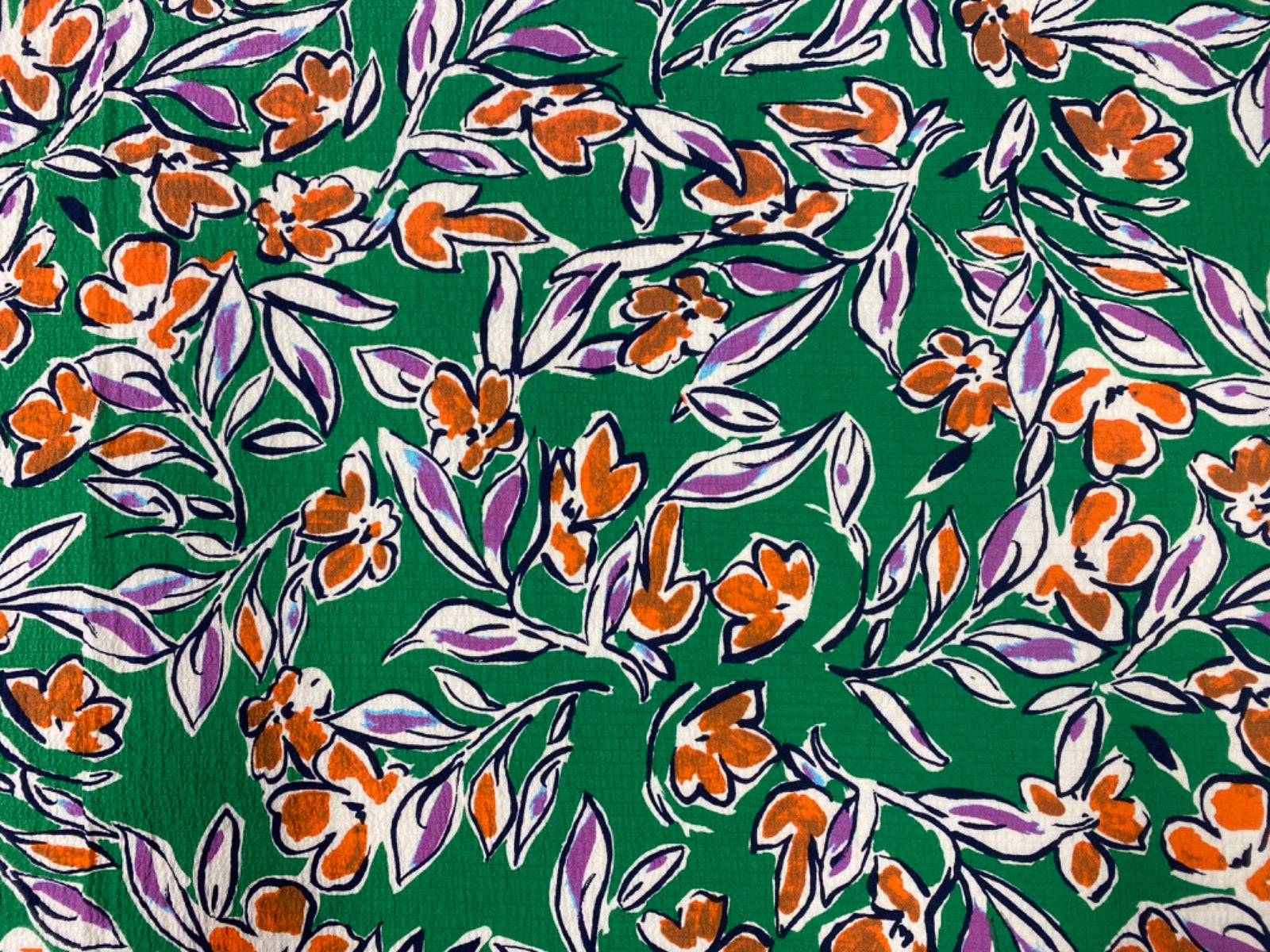 B380 Tropical Flower Viscose Bubble Cloth Green