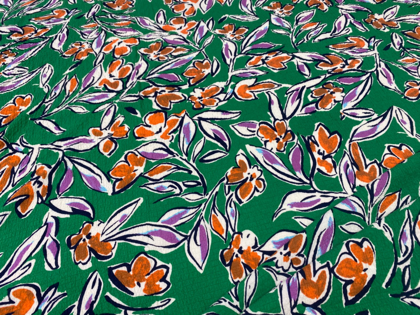 B380 Tropical Flower Viscose Bubble Cloth Green