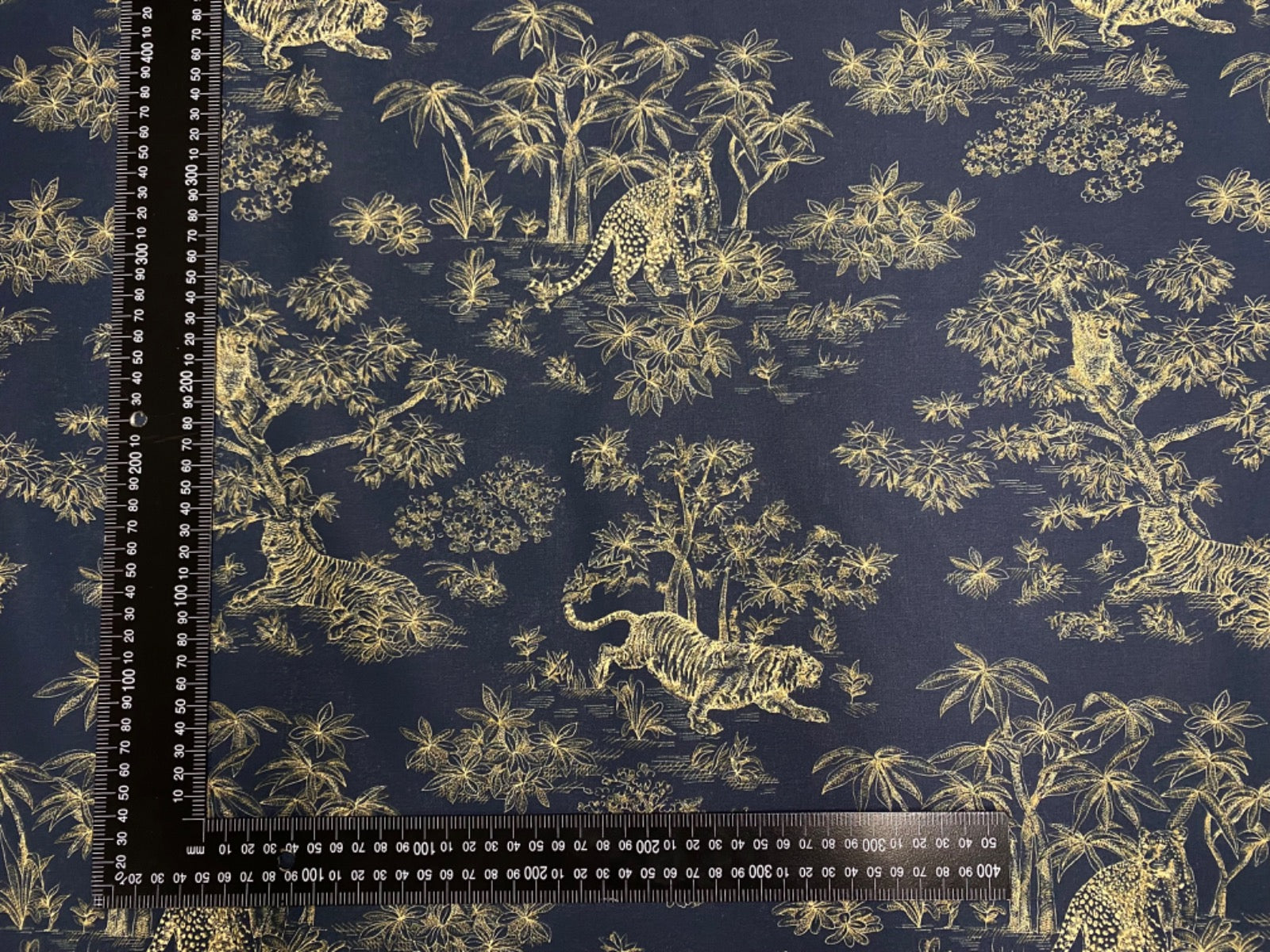 H354 Tiger Toile Cotton Navy Gold