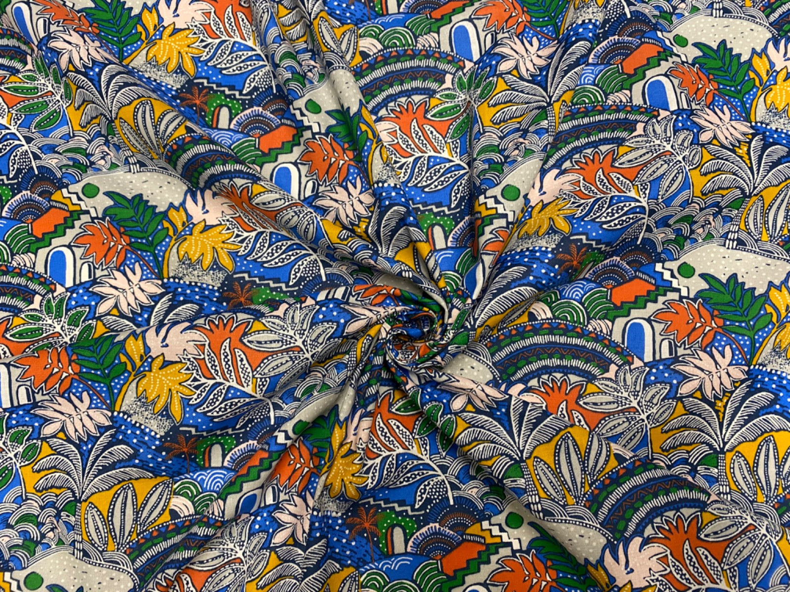 H355 Jungle Arches Cotton Blue Multi