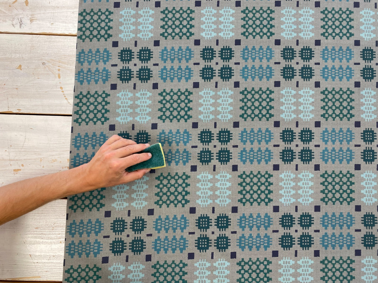 S50 Welsh Blanket Oilcloth Slate Aqua
