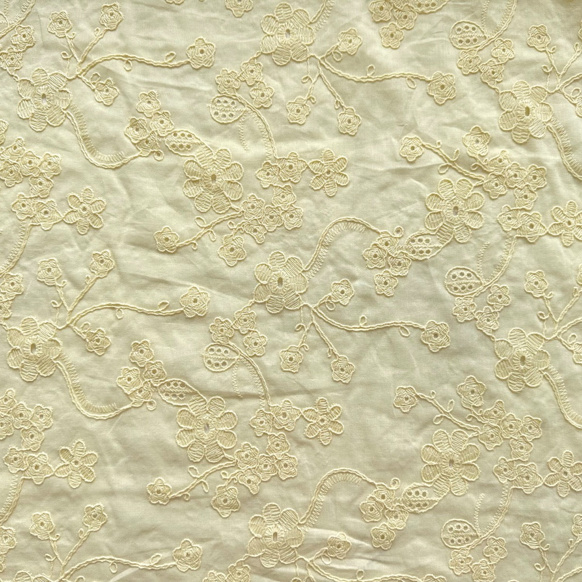 C814 Floral Embroidered Cotton Voile Yellow