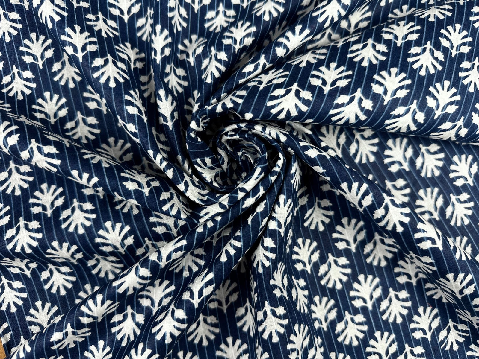 H401 Leaf Block Print Cotton Navy