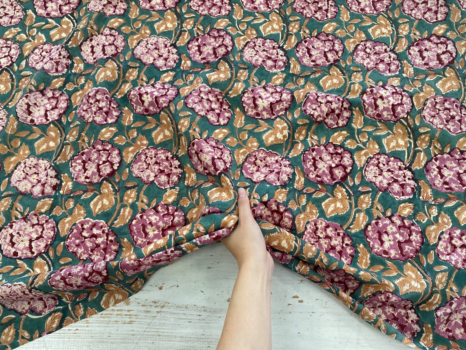 Pink City Hydrangea block print Tex ex 2910