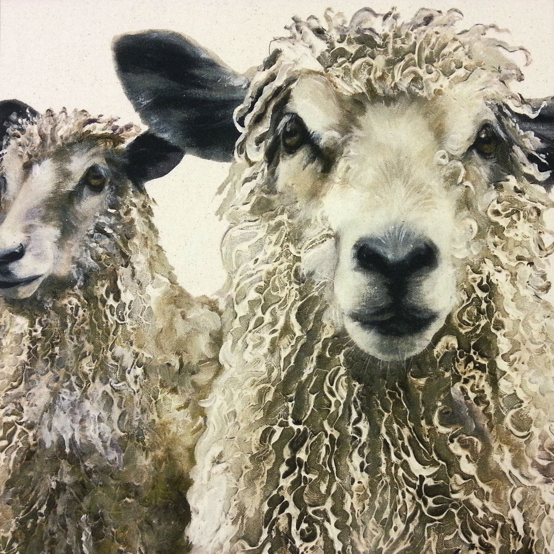 Organic Cotton Farmyard Faces Longwool Pair Natural Panel