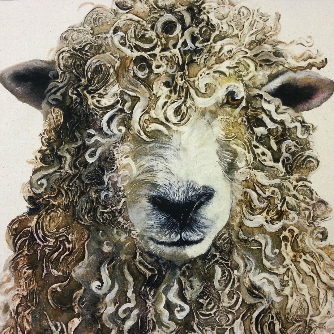 Organic Cotton Farmyard Faces Longwool Ram Natural Panel