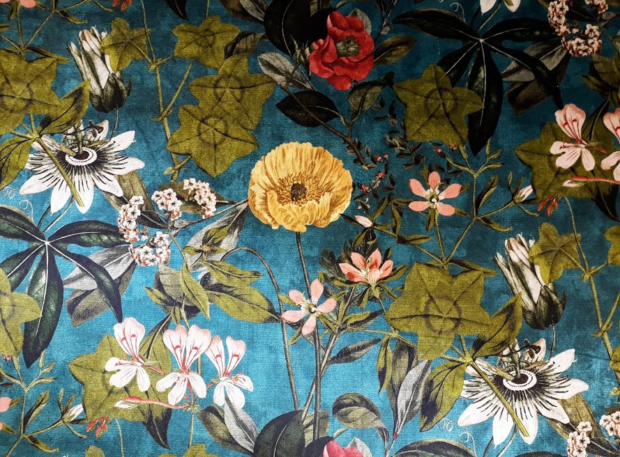 Clarke & Clarke Passiflora Kingfisher Blue Velvet