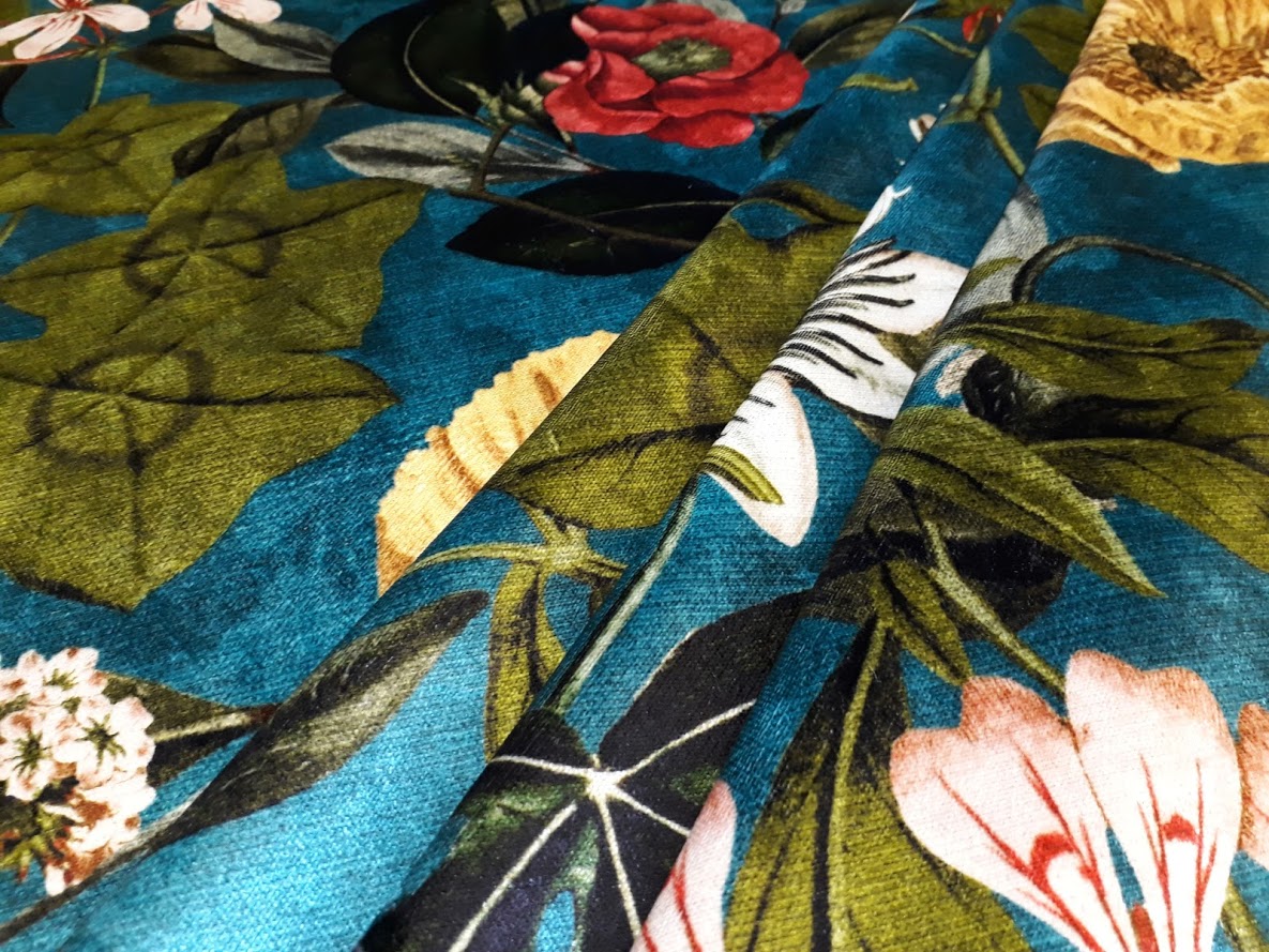 Clarke & Clarke Passiflora Kingfisher Blue Velvet