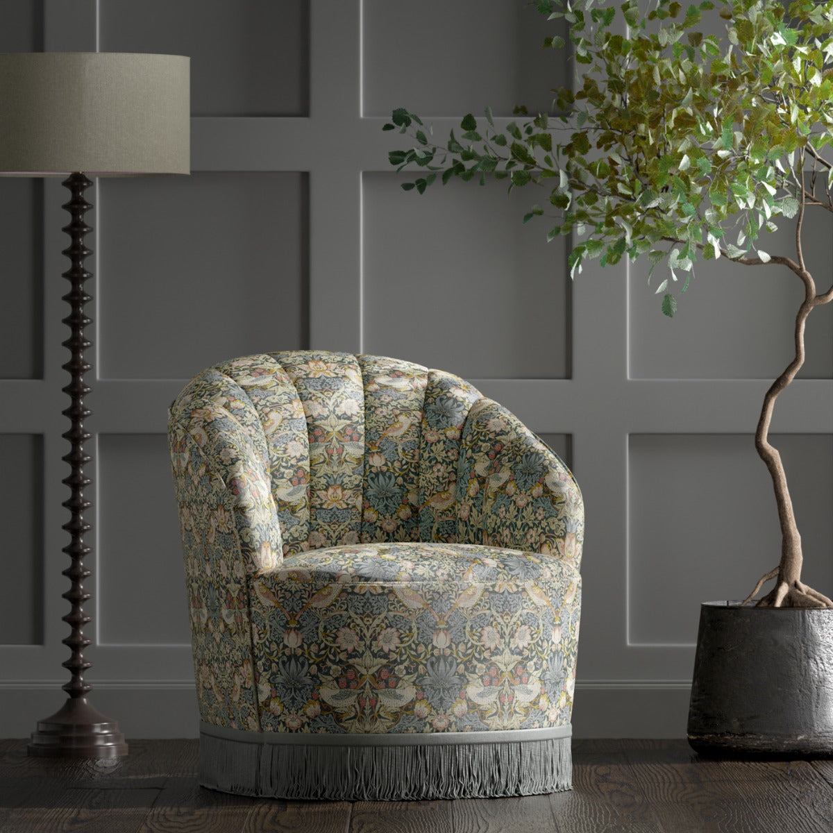 Clarke & Clarke Strawberry Thief Slate Blush