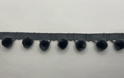 Charcoal Grey Velvet Pom Pom Trim