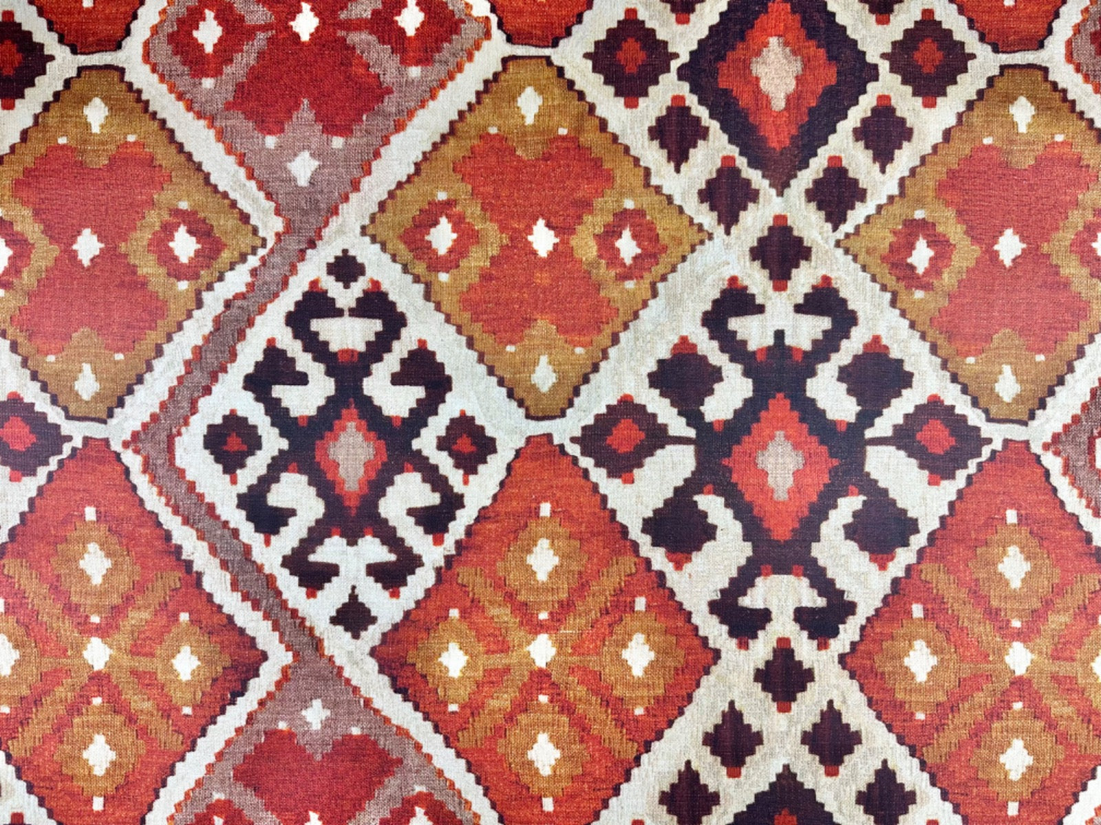 S258 Aztec Kilim Rust Oilcloth
