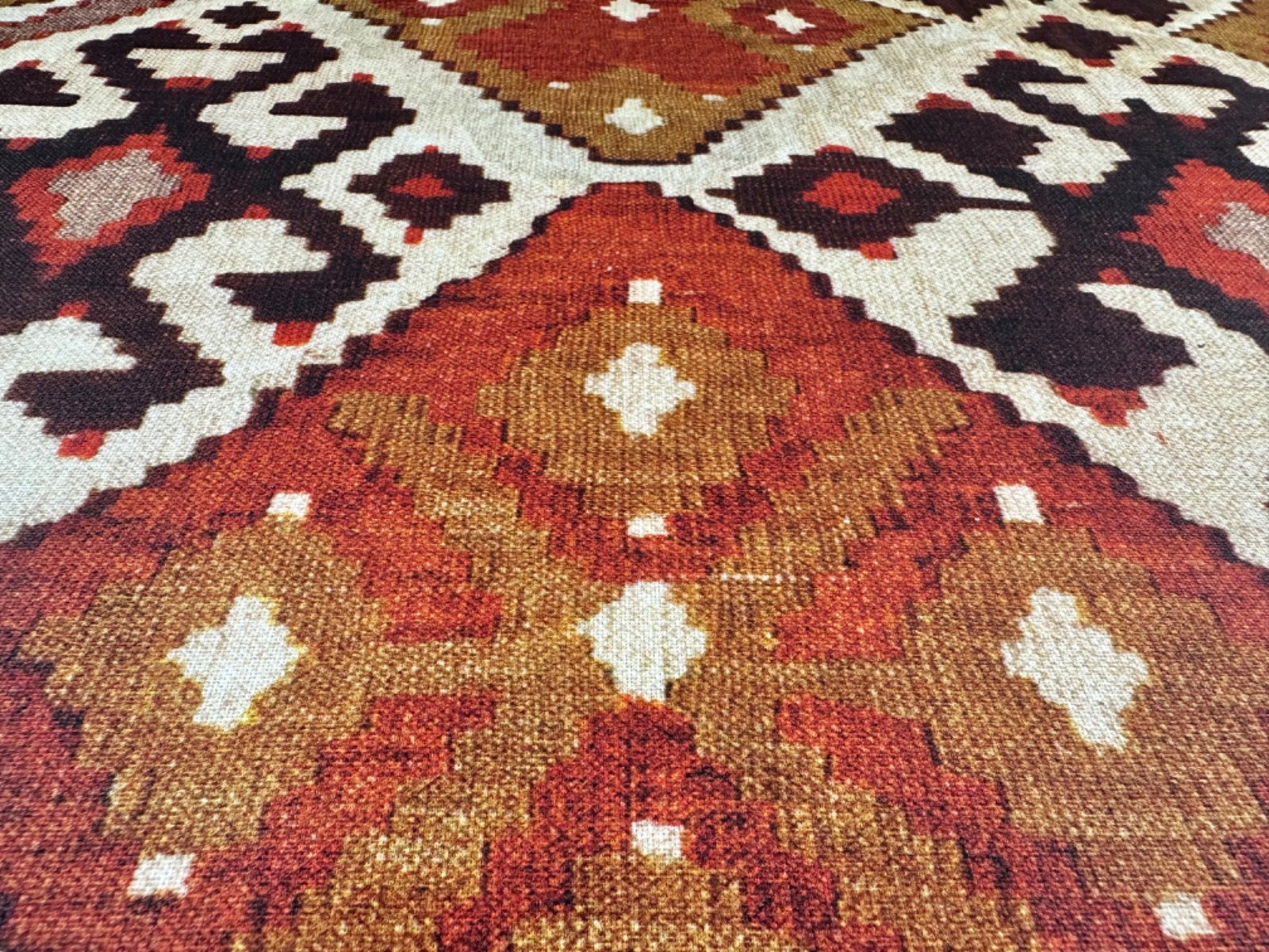 S258 Aztec Kilim Rust Oilcloth
