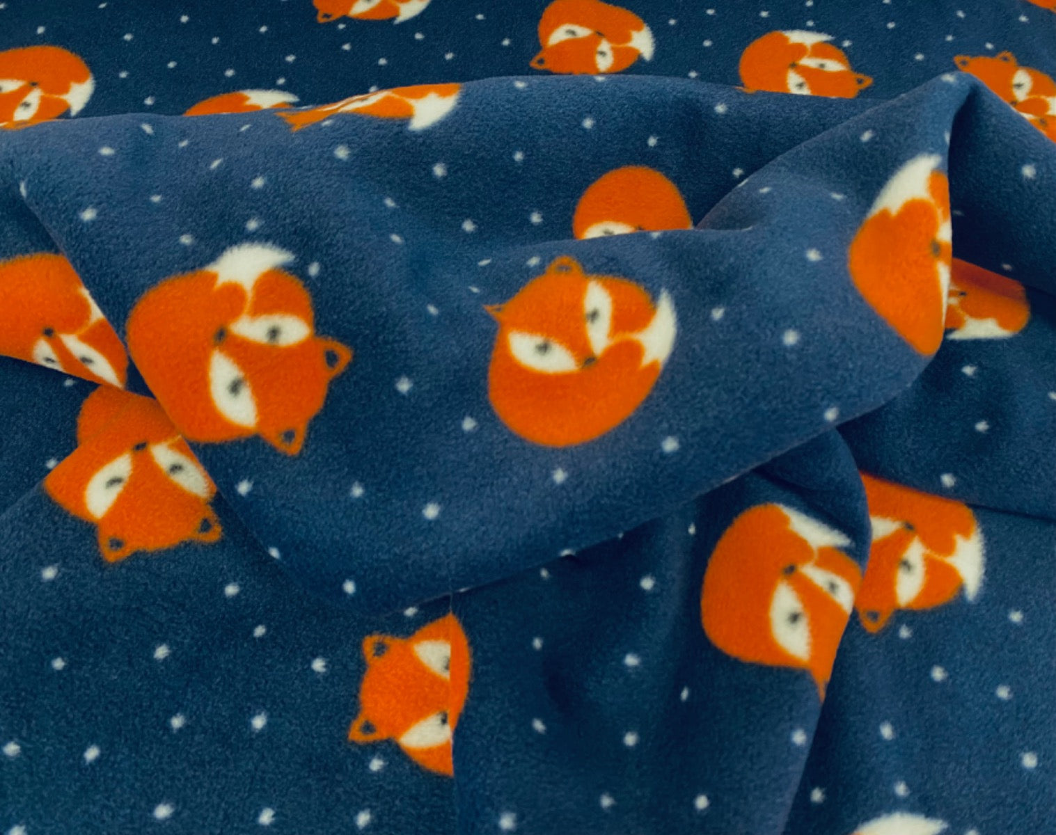 C358 Sleepy Fox Polar Fleece Navy |Textile Express Fabrics | Buy Fabric ...