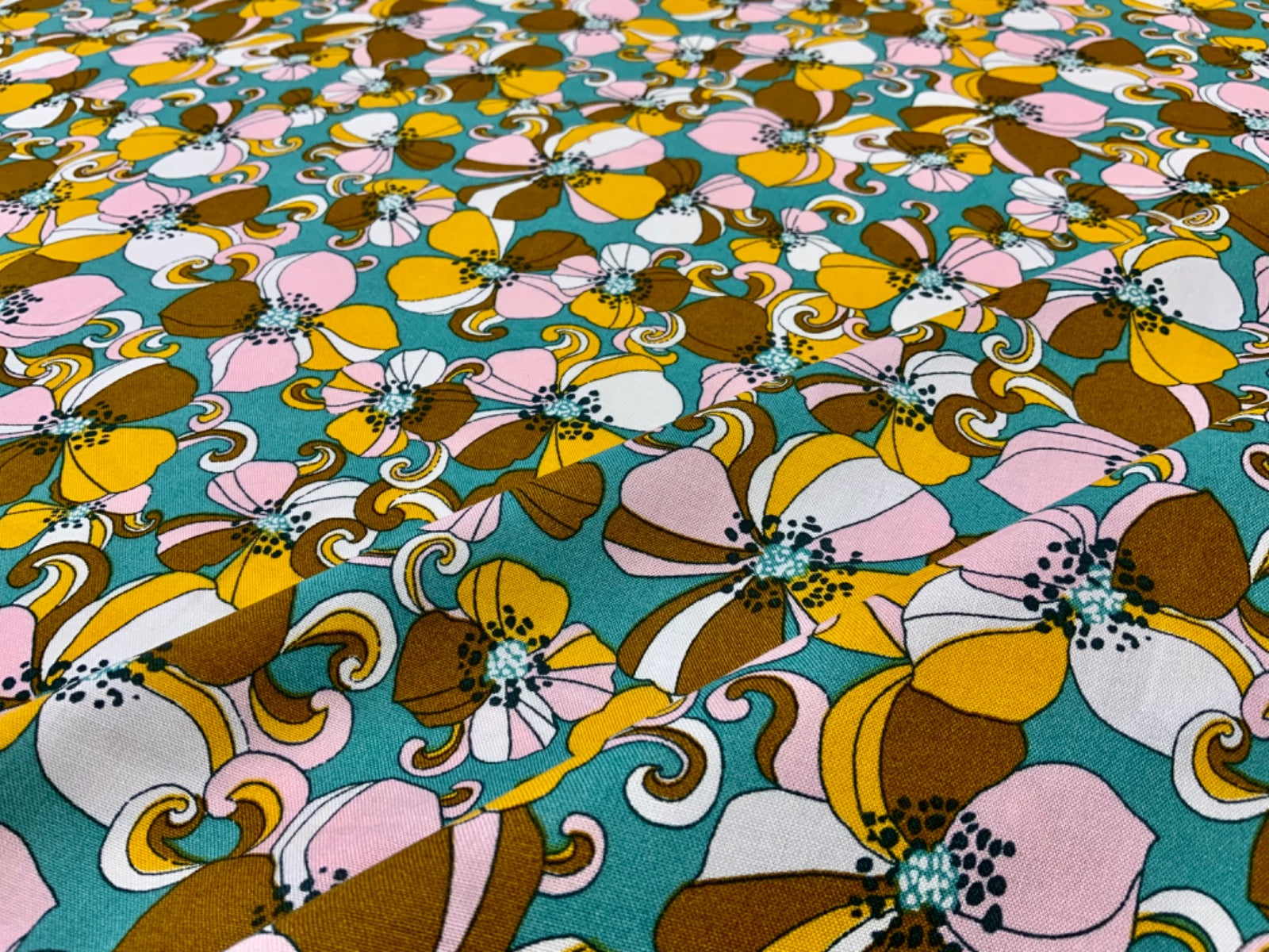 H323 Sixties Floral Viscose Turquoise