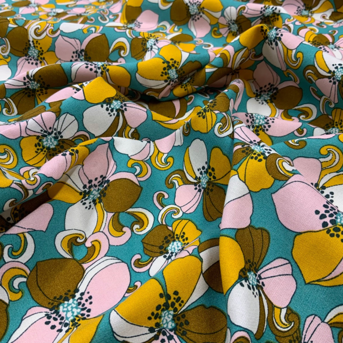 H323 Sixties Floral Viscose Turquoise