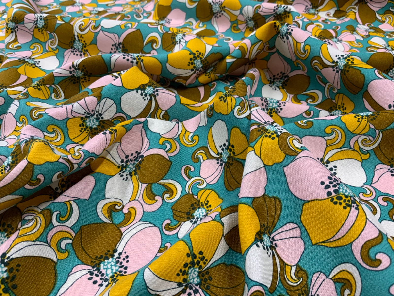 H323 Sixties Floral Viscose Turquoise
