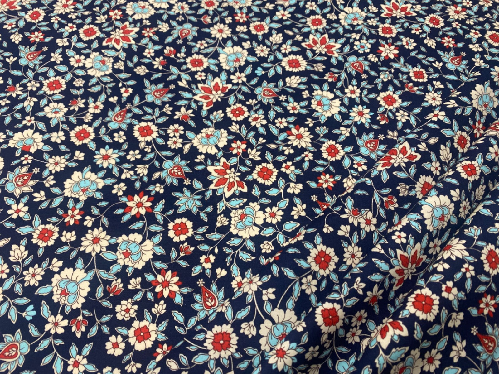 C758 Midnight Flowers Cotton Poplin Navy, Blue, Red