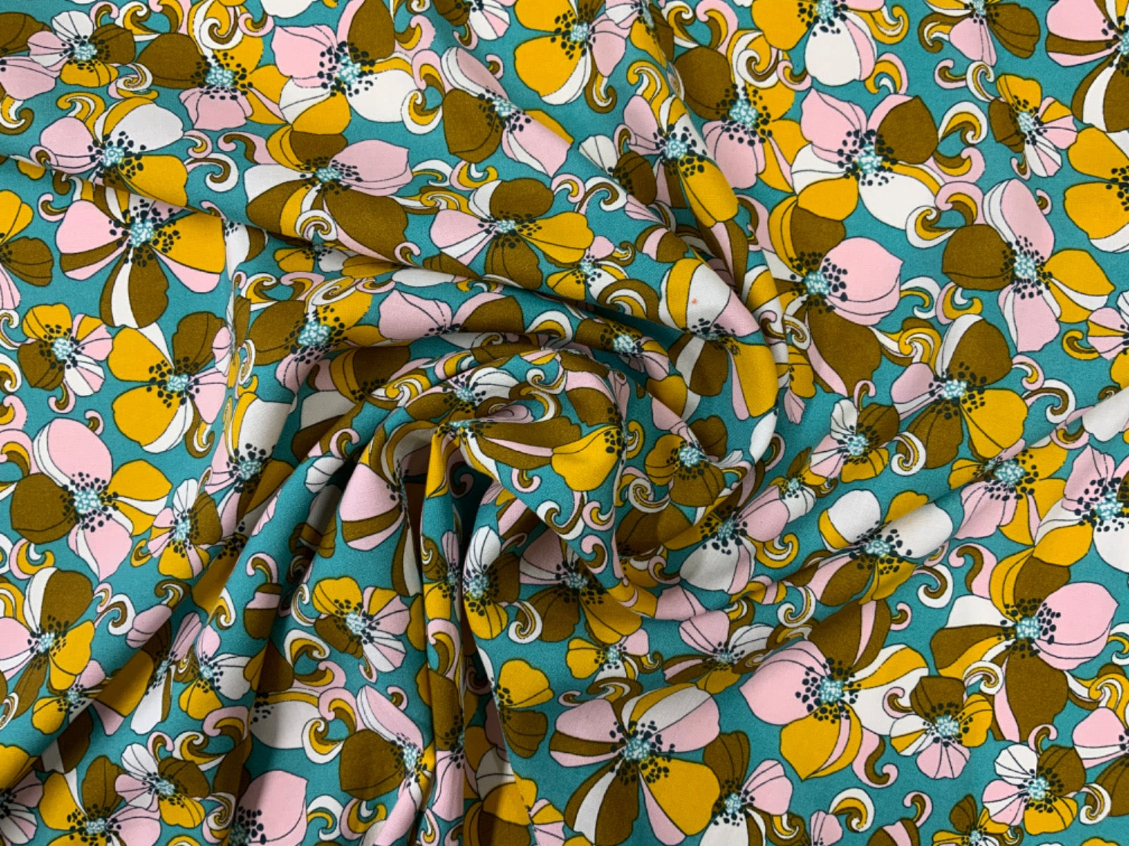 H323 Sixties Floral Viscose Turquoise