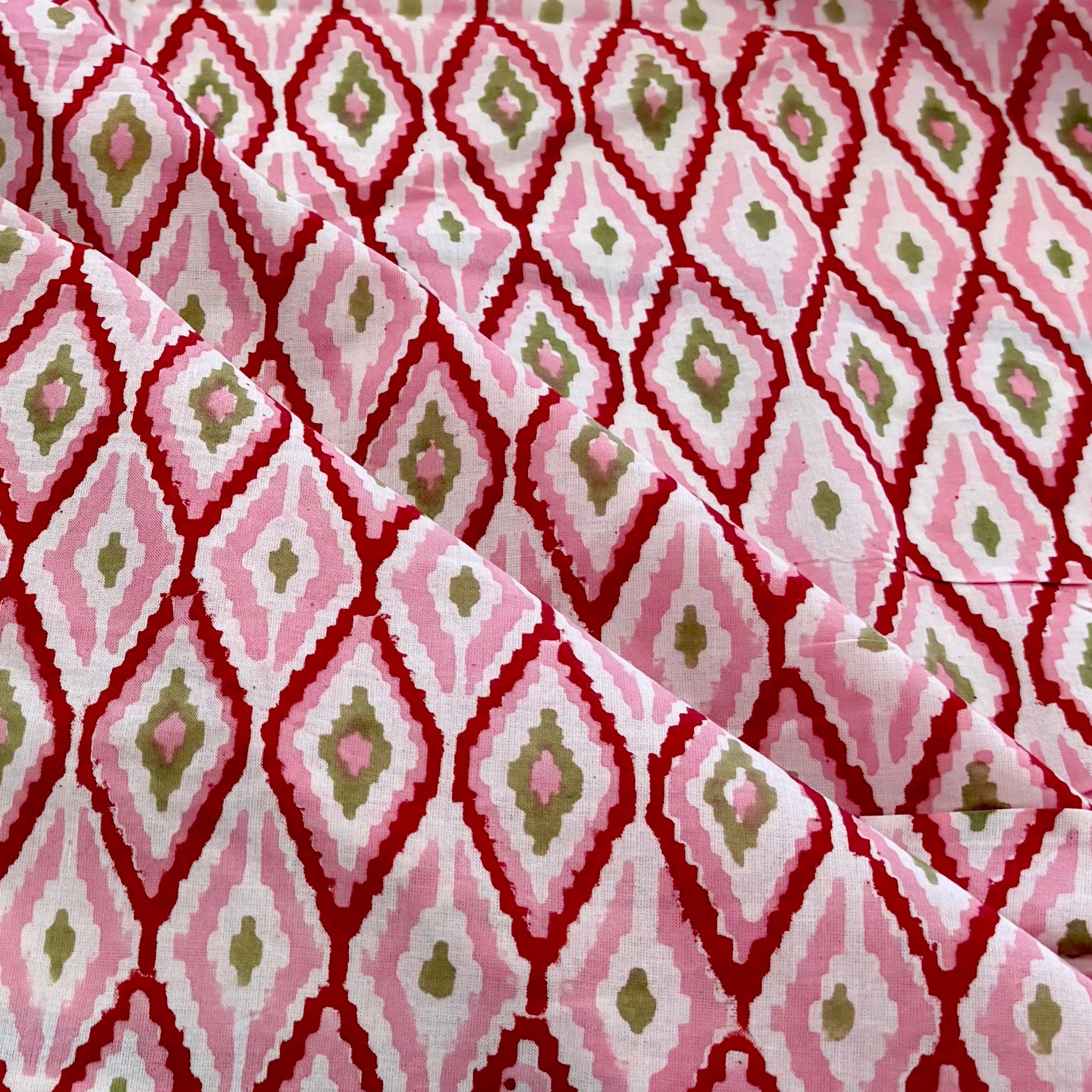 Aztec Block Print Pink Tex Ex 3019 Fabric Folded