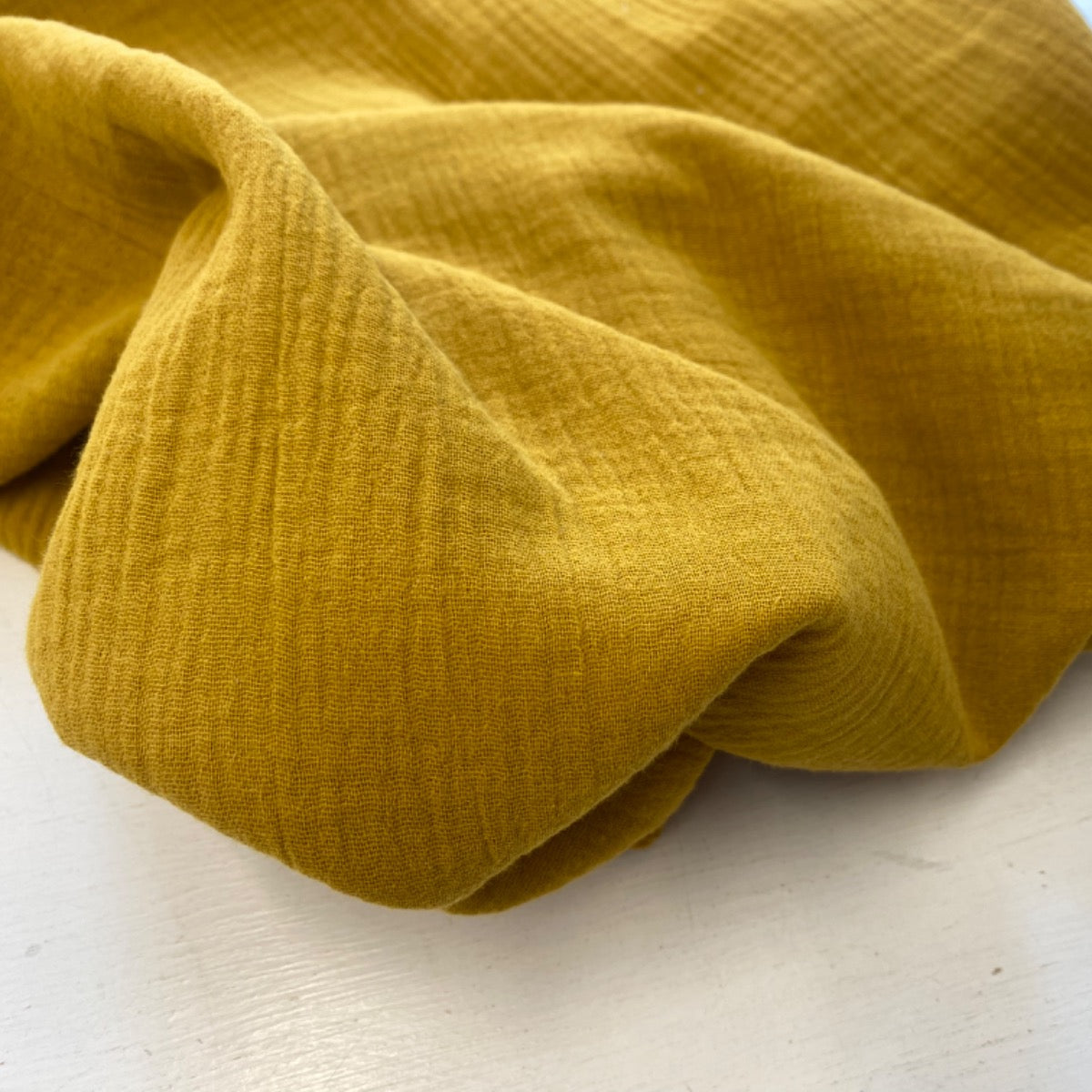 C337 Muslin Double Gauze Crinkle Gold/Mustard Fabric Swatch