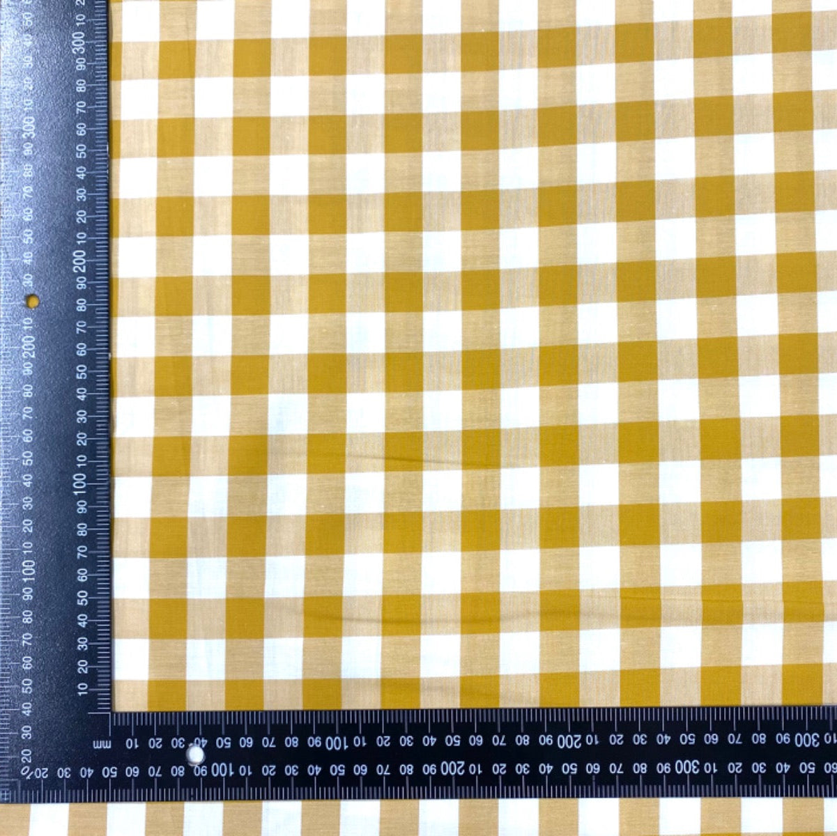 C745 17mm Mustard Woven Cotton Gingham Fabric Scale