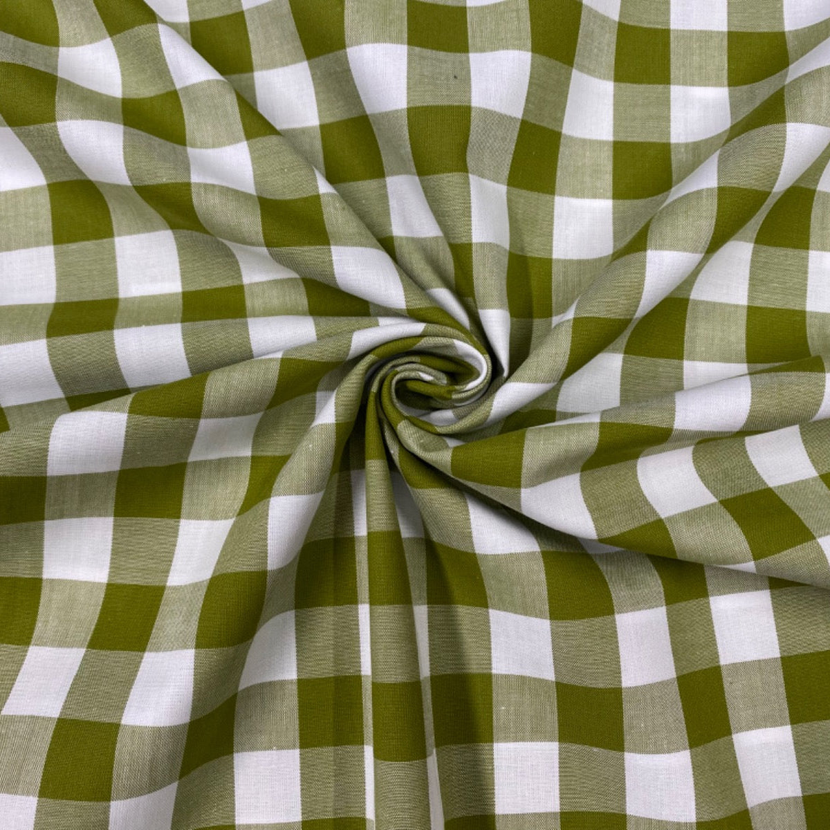 C746 17mm Green Olive Woven Cotton Gingham Fabric Gathered