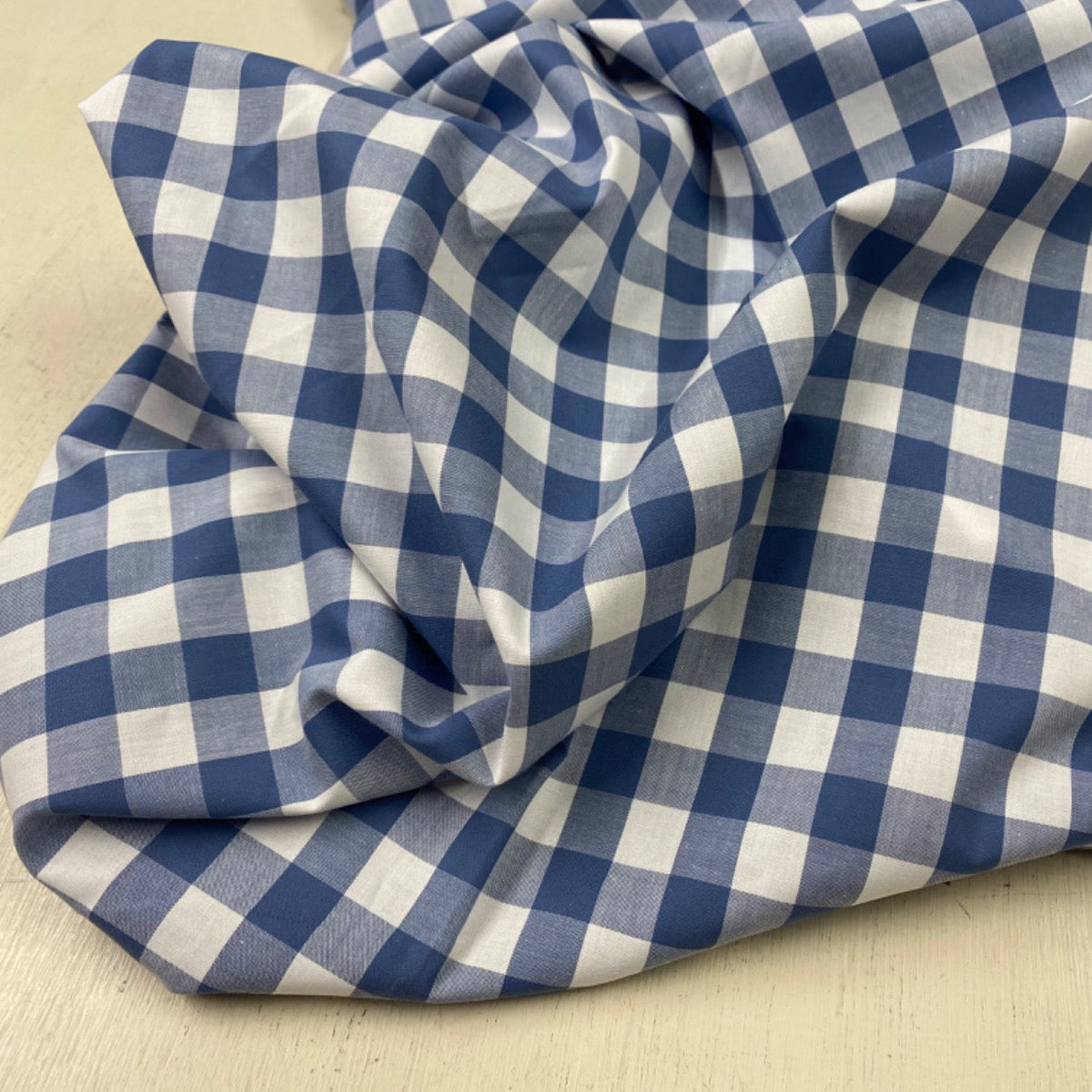 C747 17mm Denim Blue Woven Cotton Gingham Fabric Swatch