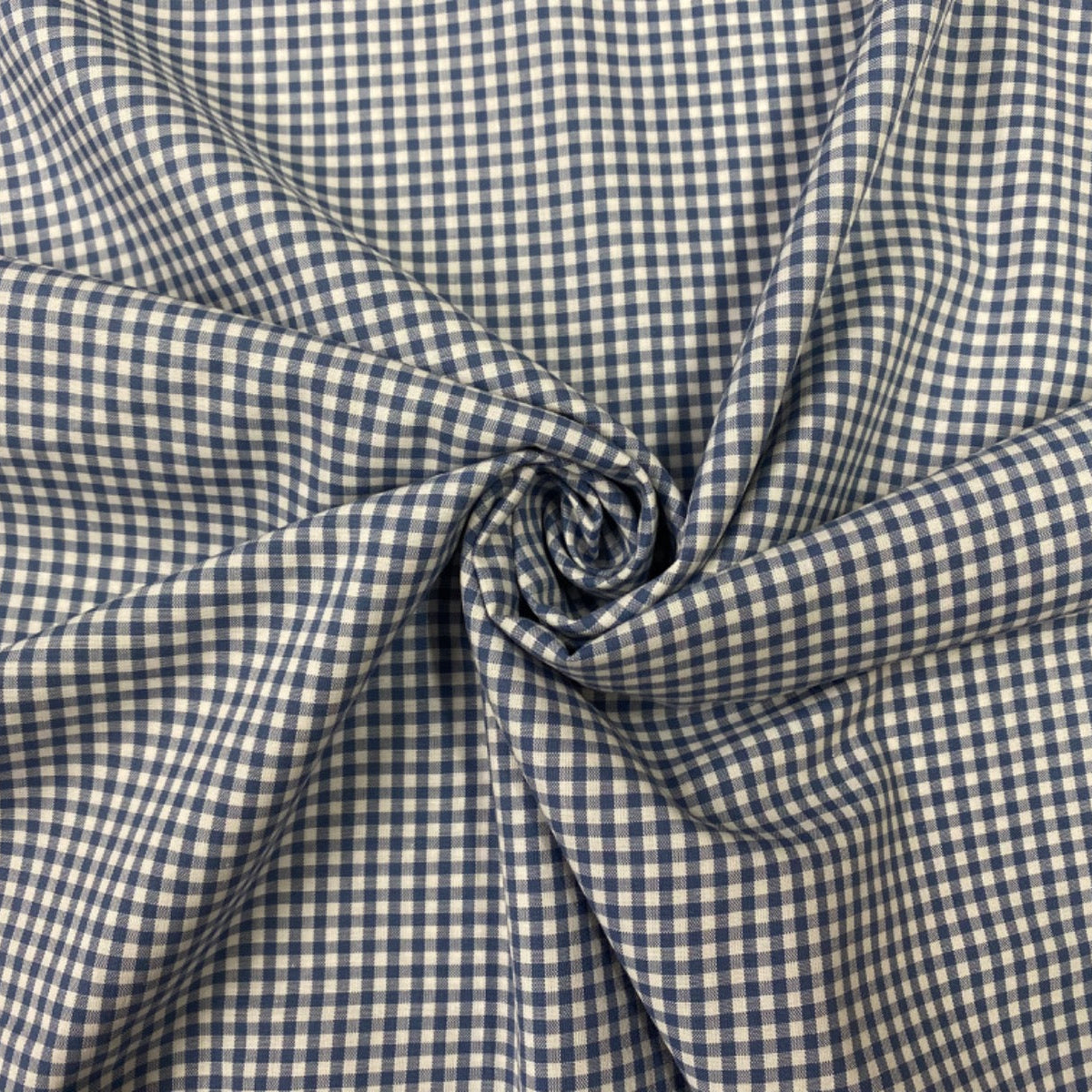 C751 3mm Denim Blues Woven Cotton Gingham Fabric Gathered
