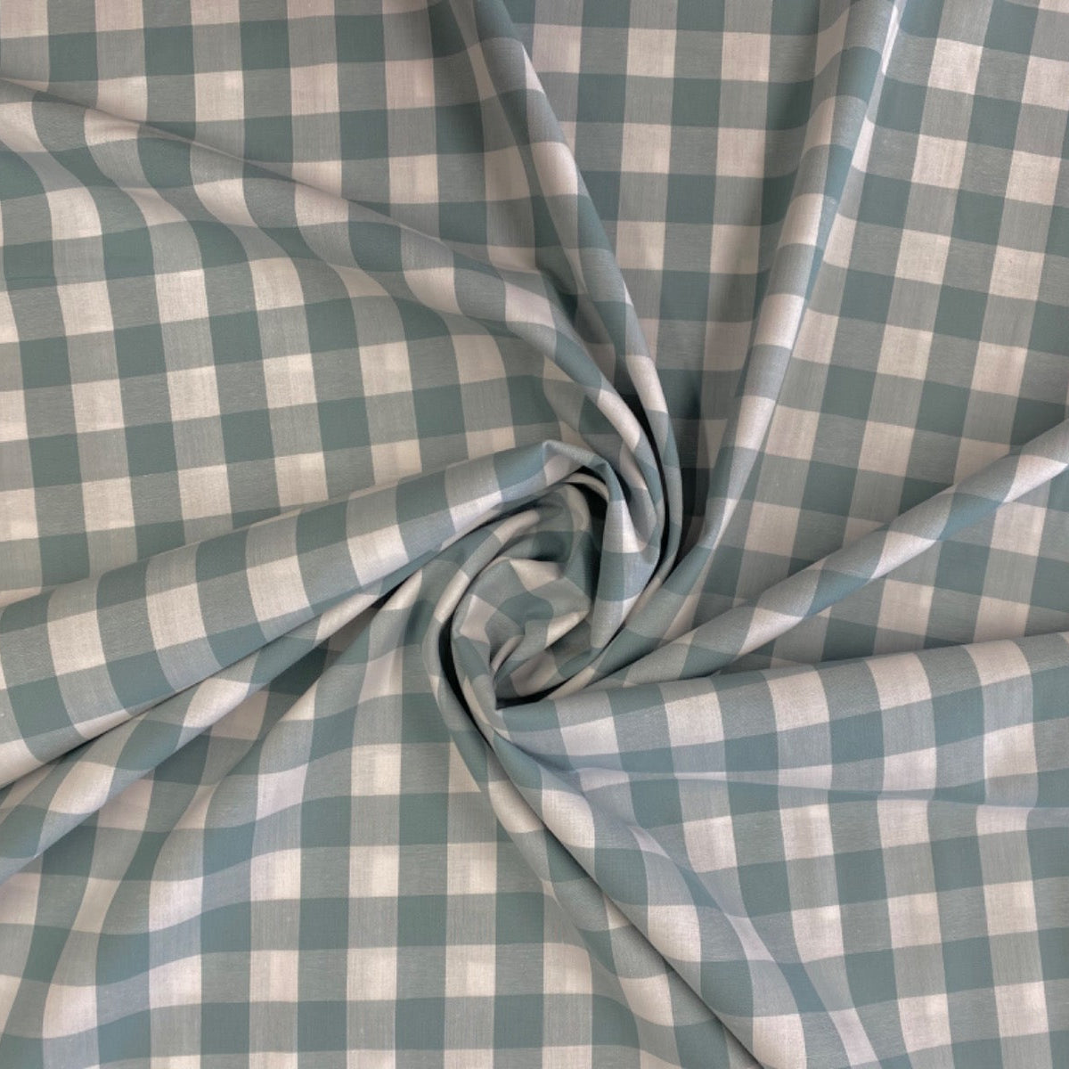 C760 17mm Woven Cotton Gingham Duck Egg Fabric Gathered