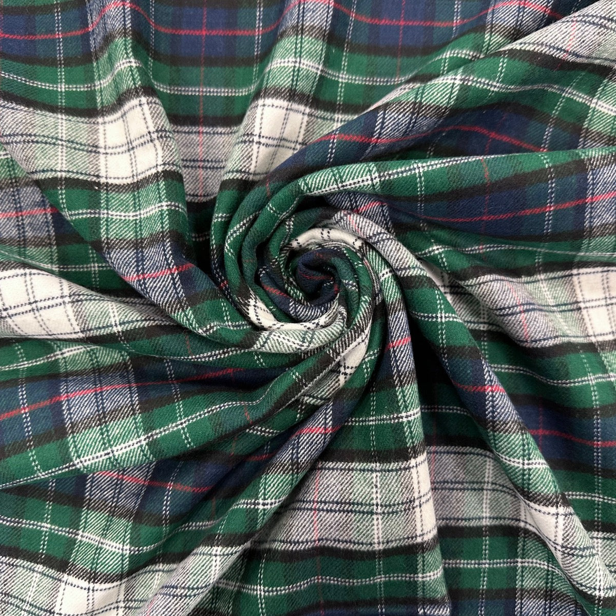 C825 Brushed Cotton Tartan Forest fabric gathered