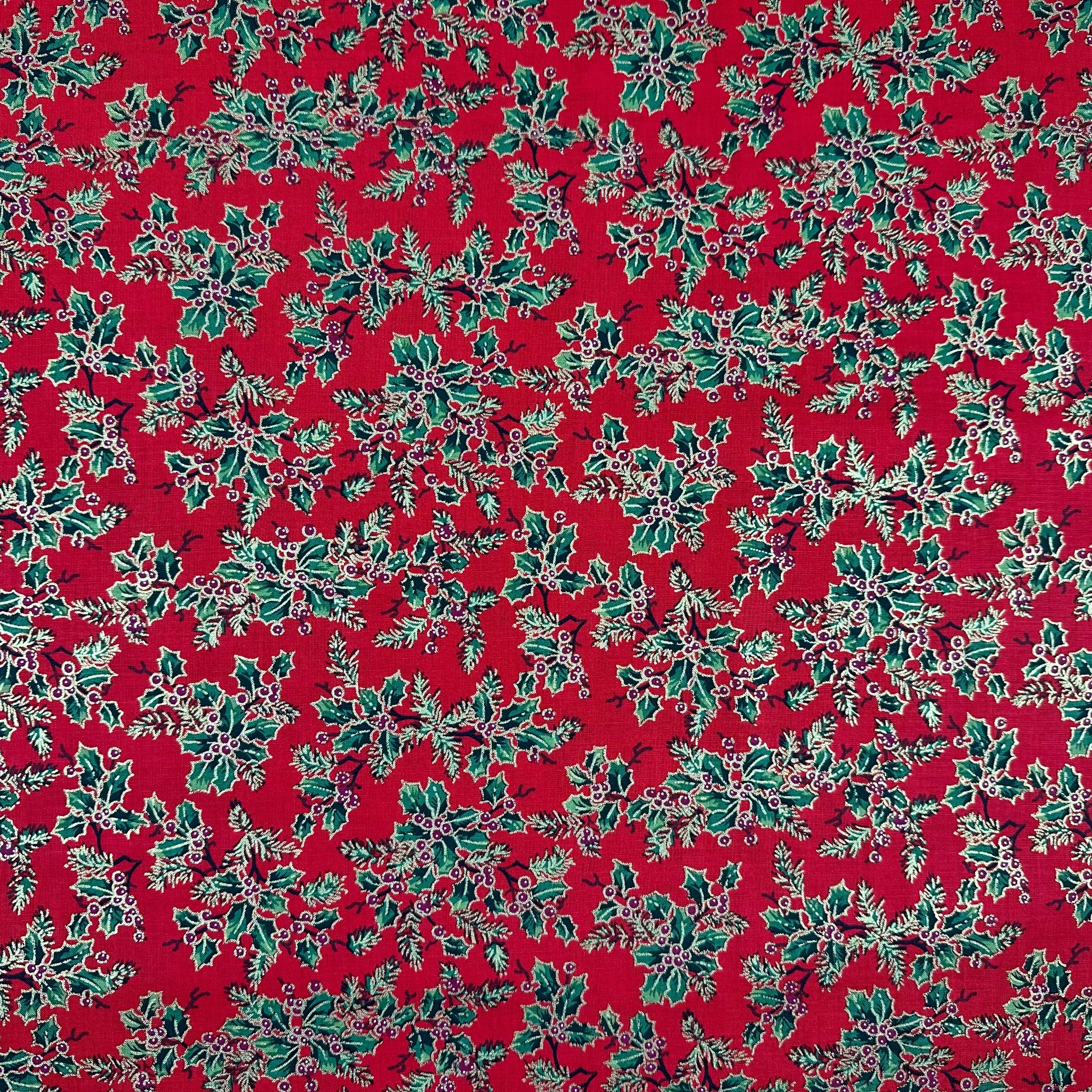 C829 Holly Bush Metallic Red fabric flat